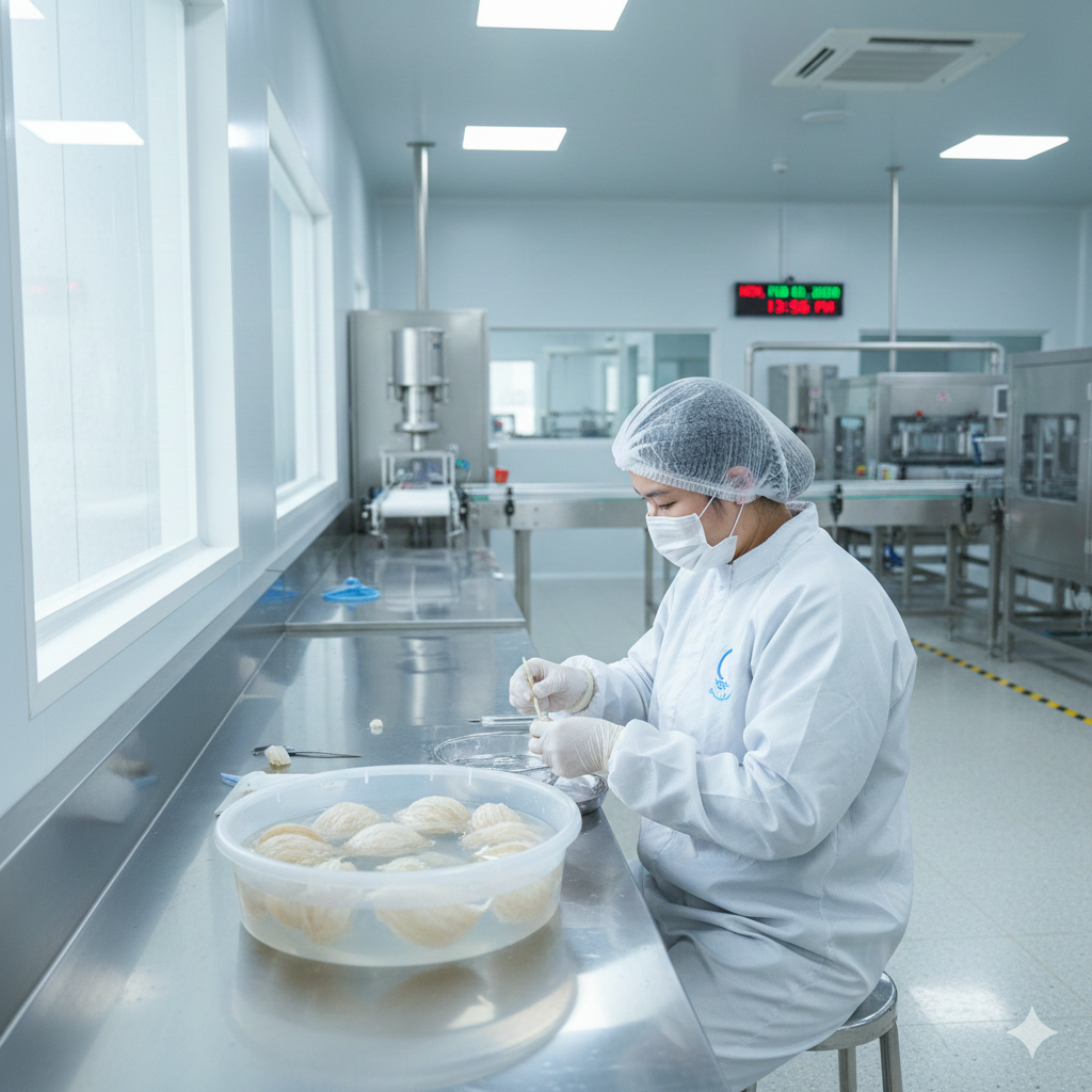 làm sạch tổ yến, làm sạch yến không ngâm nước, quy trình làm sạch yến cải tiến, so sánh làm sạch yến thủ công và hiện đại, quy trình làm sạch yến chuẩn xuất khẩu, tiêu chuẩn haccp yến sào, iso 22000 yến sào, chất lượng tổ yến sau làm sạch